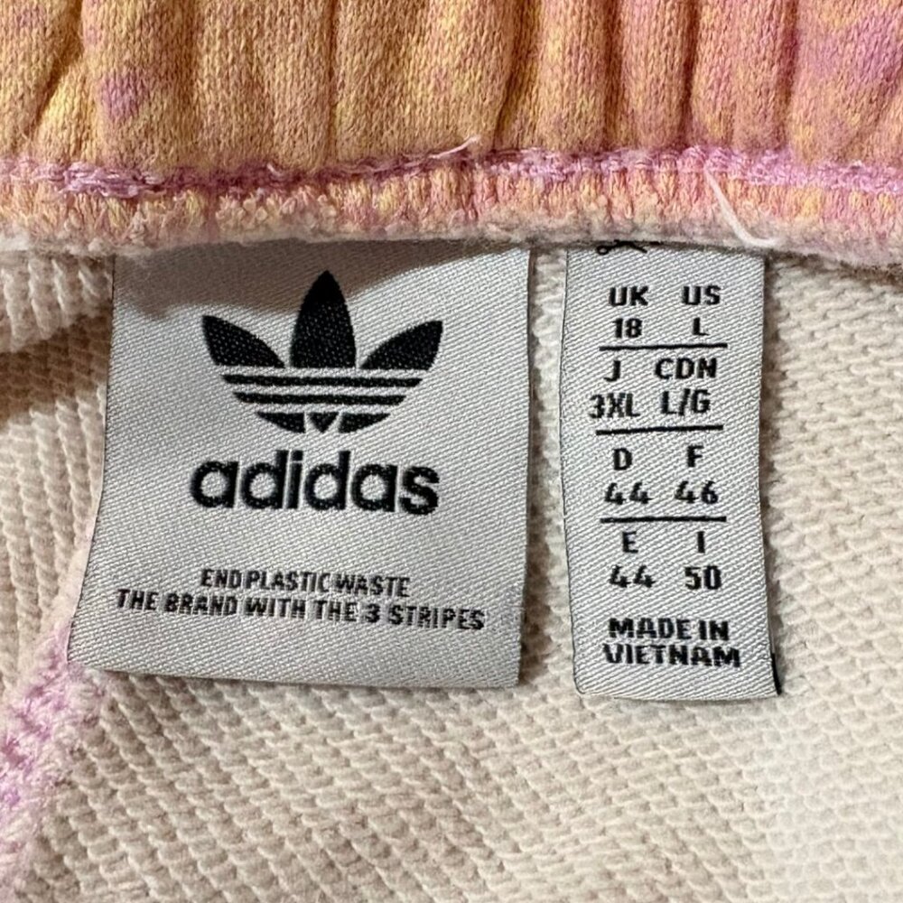 Adidas Originals Tie Dye Fleece Shorts Women’s Large Pink Yellow Trefoil HL6609 - Picture 3 of 9